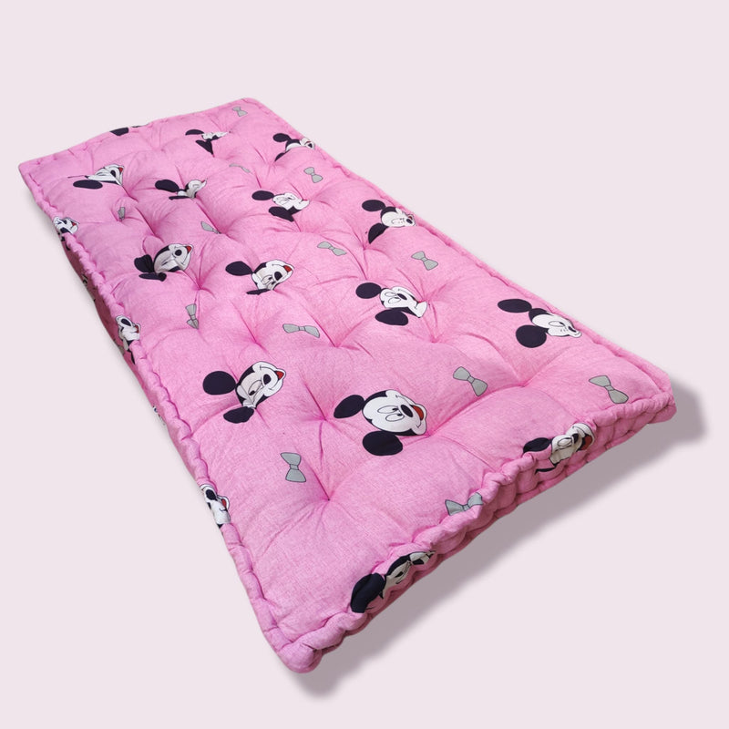 ATOOTFUSION Soft 5-Inch Thick Cotton Quilt Box Mattress | Gadda Medium Firm, Disney Mickey Mouse Pink Printed Box Mattress (Small Single (72X30X5 Inches))