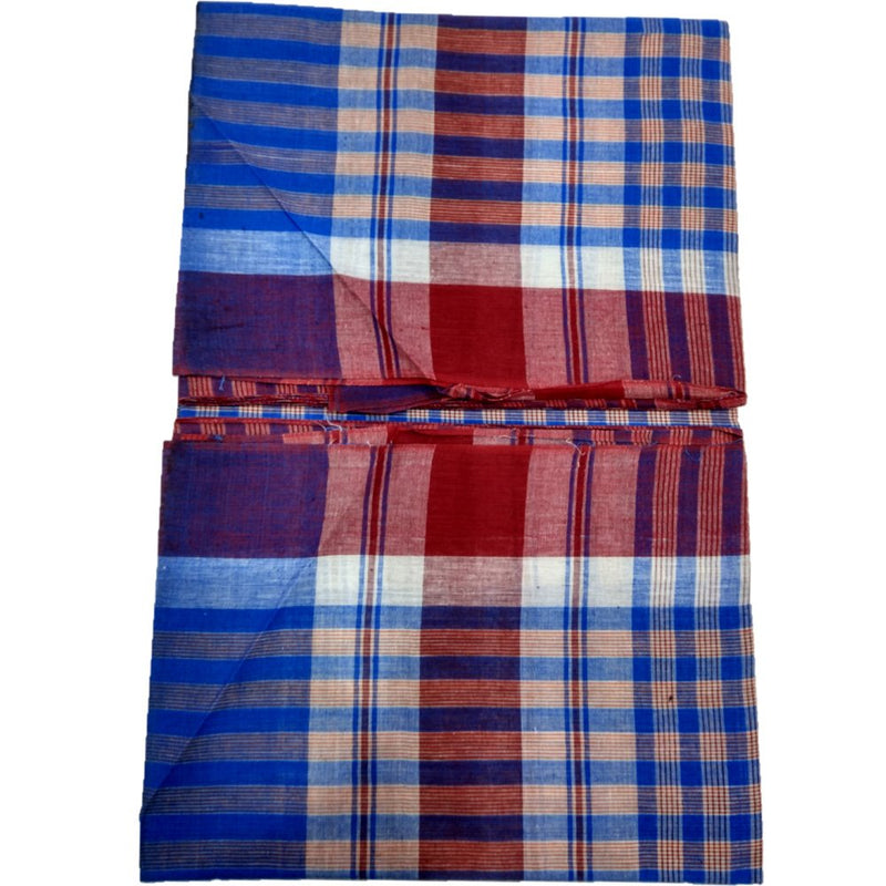 Gamcha Cotton Towel Gamosa of Bengal 100% Pure Cotton Maroon and Blue Multi Color Check Pattern Super Soft for Men Women Baby 193.5 X 94 cm (Each Towel) (Combo/Set of 2)