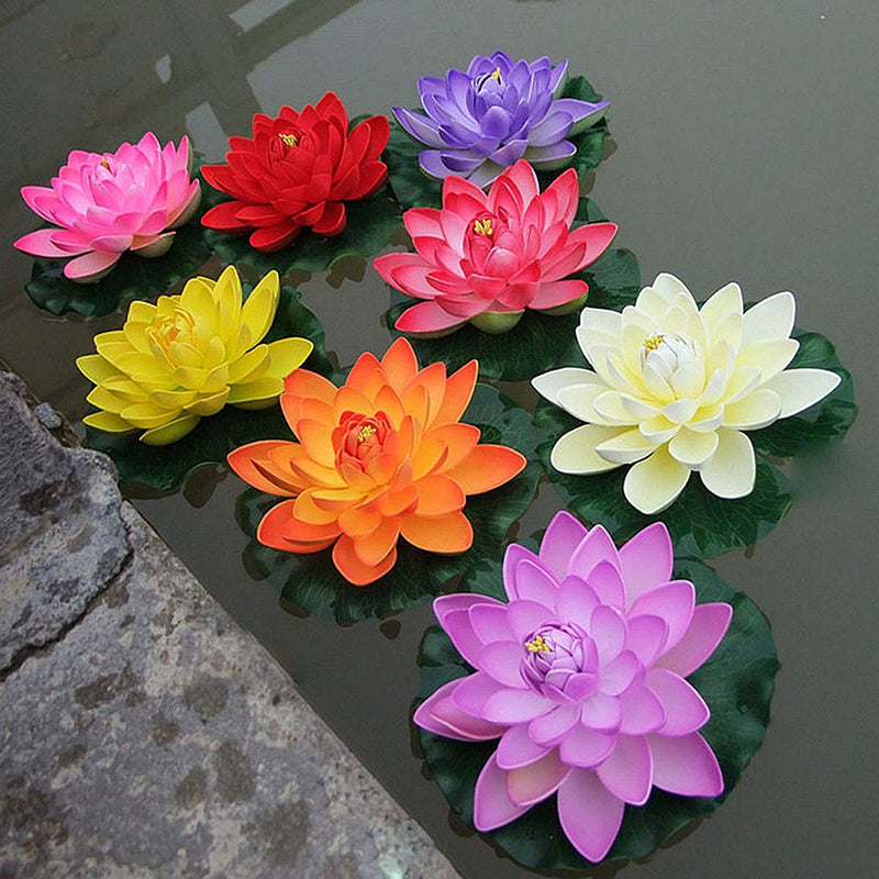 TIED RIBBONS 16 Pcs Artificial Floating Lotus Floating Flowers with Rubber Leaf - (Multi) Artificial Flowers for Water Decoration Urli Aquarium Fountain Home Decor Office Pooja Room Wedding Birthday