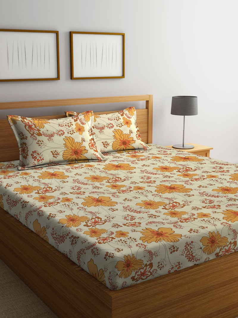 Bombay Dyeing Marigold104TC King Size Cotton One Double Bed sheet with Two Pillow Cover