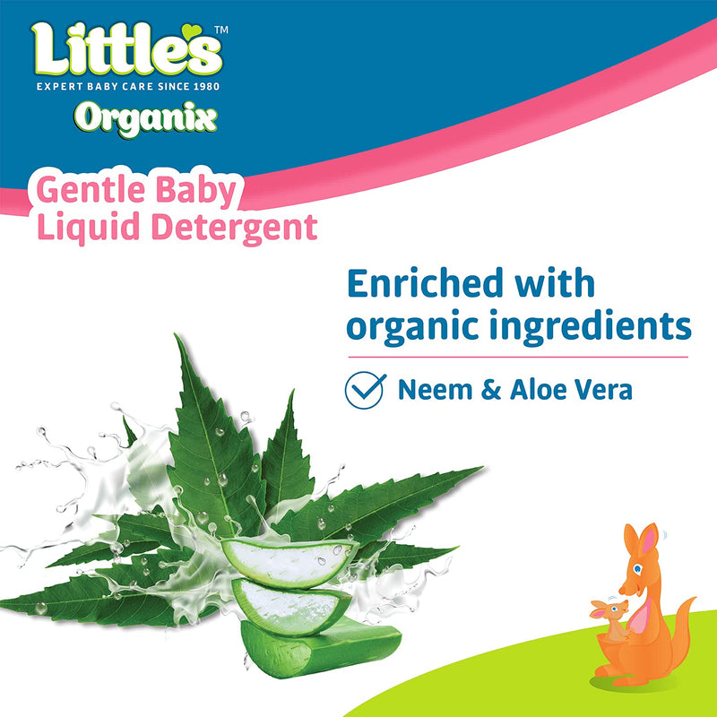 Little's Organix Gentle Baby Liquid Detergent 1 Litre | Enriched with Aloe Vera and Neem extracts | Floral fragrance | Anti-Bacterial | Free from Parabens, Phosphates, Brighteners & Bleach