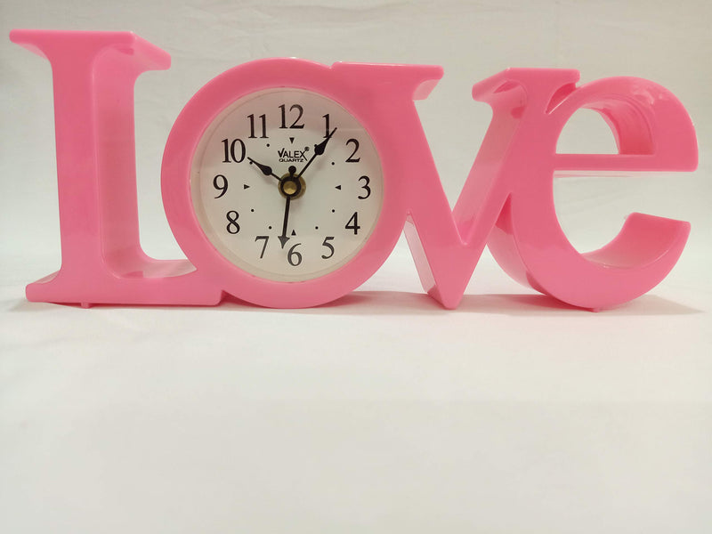 Sri Sainath Enterprises Love Table Clock / Pink Colour Table Clock / Size:- 4IN Height, 10IN Width.