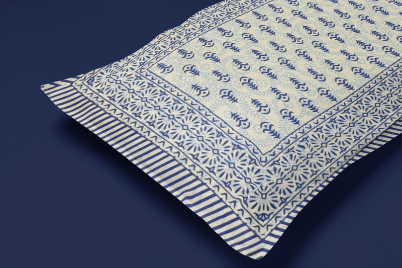 Silvatt 100% Jaipuri Cotton King Size Bedsheet for Double Bed, 1 Cotton Bed Sheet Double Bed (90 X 108 Inches) with 2 Pillow Covers | Bedsheet Double Bed Cotton Ethnic Blue Leaf Border