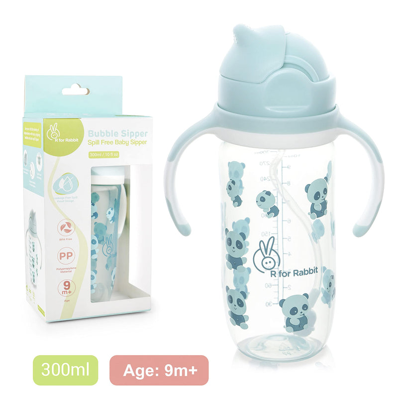 R for Rabbit Premium Bubble Baby Sipper |10 fl oz | Anti Spill Sippy Cup with Soft Silicone Straw BPA Free & Non Toxic for Baby/Kids of 9+ Months - (300 ml Blue)