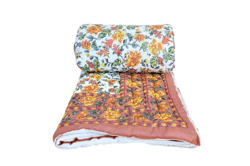 SVT Traditional Famous Jaipuri Beautiful Floral Print in Multi Coffee mughal Print Jaipuri Rajai/Razai/Quilt Single/Single Bed Quilt/Comforter/AC Quilt/AC Comforter