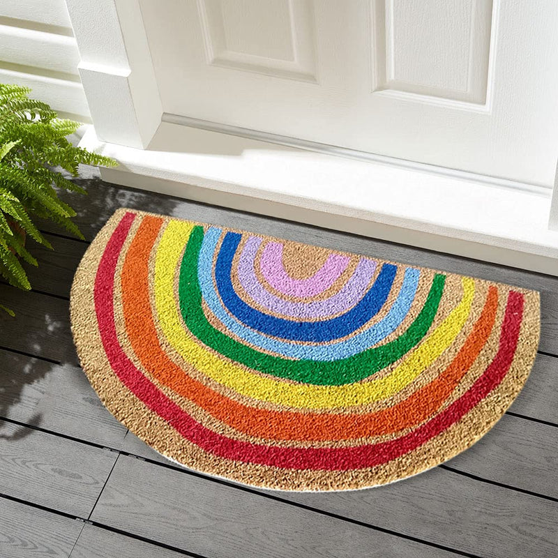 Mats Avenue Coir and Latex Backed Half Round Rainbow Pattern Door mat Multicolor 50X90 CM