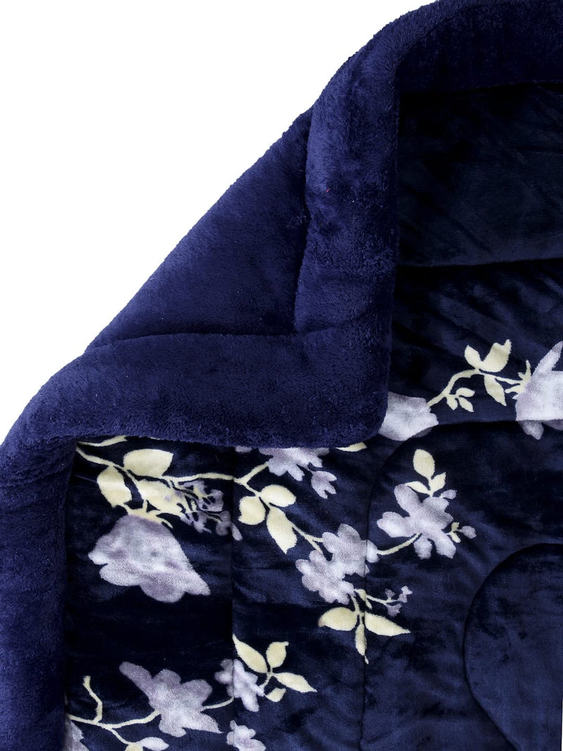 Arrabi Blue Floral Polyester Full Size Double Quilt | ARQT-1008-Blue