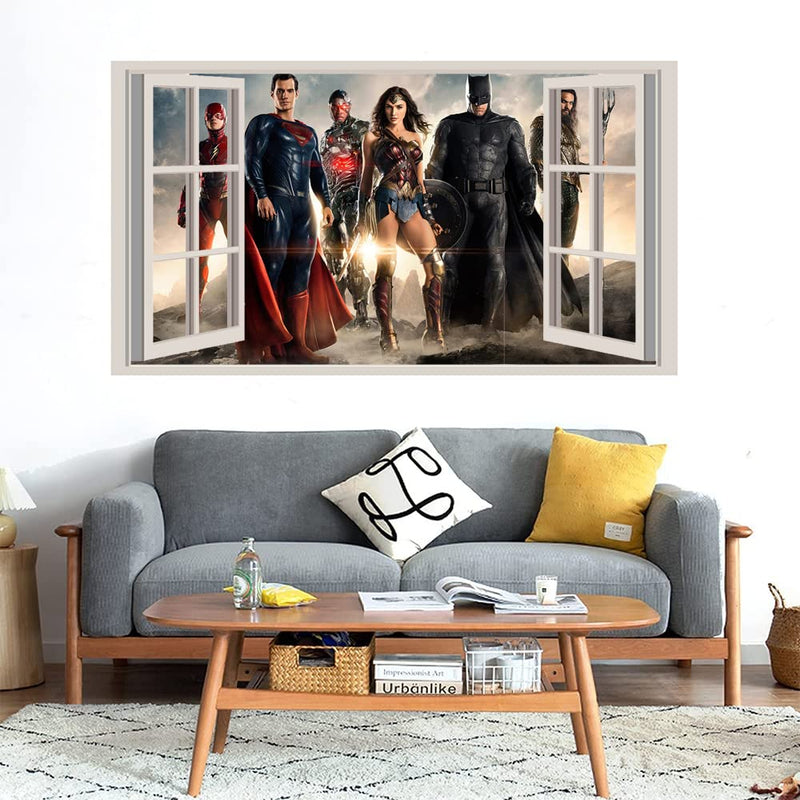 GADGETS WRAP Printed Wall Decal Sticker Fake Window Style Decal (90cm x 50cm) - Super Heroes