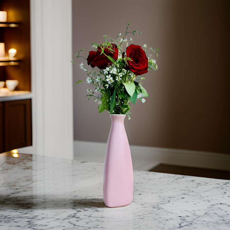 URBAN SENSE Ceramic | Triangular Bottle Shape Modern Flower Vase | Dry Flower Vase | Home Decor | Office Table | Living Room Center Table Premium Matte Finish (Light Pink Single)