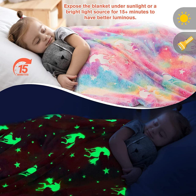 SAMVARDHAN Glow in The Dark Blanket-Gifts for Toddler- Kids-Teen Girls | Bedroom Decor |Travel Lightweight Throw Blankets| Soft Cozy Fluffy Luminous Throw Blanket- 50"x60" (Unicorn)