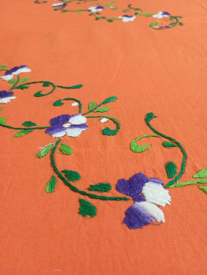 Nice Things Queen Size Double Bed Handwork Embroidery Bedsheets 200 Thread Count Orange