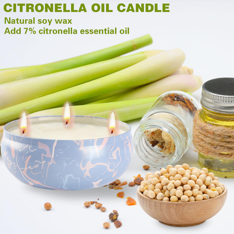 Citronella Candles Outdoor Large, 12oz 3-Wicks Huge Jar Candles, Made with Citronella Essential Oils and Natural Soy Wax, 240 Hour Burn Time, Citronella Candles for Patio, Outside, Camping