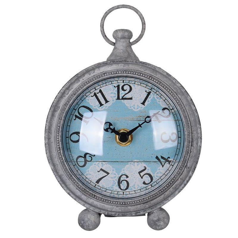 NIKKY HOME Vintage Pewter Quartz Round Table Clock with Handle 4.75'' by 2.12'' by 6.12'', Grey