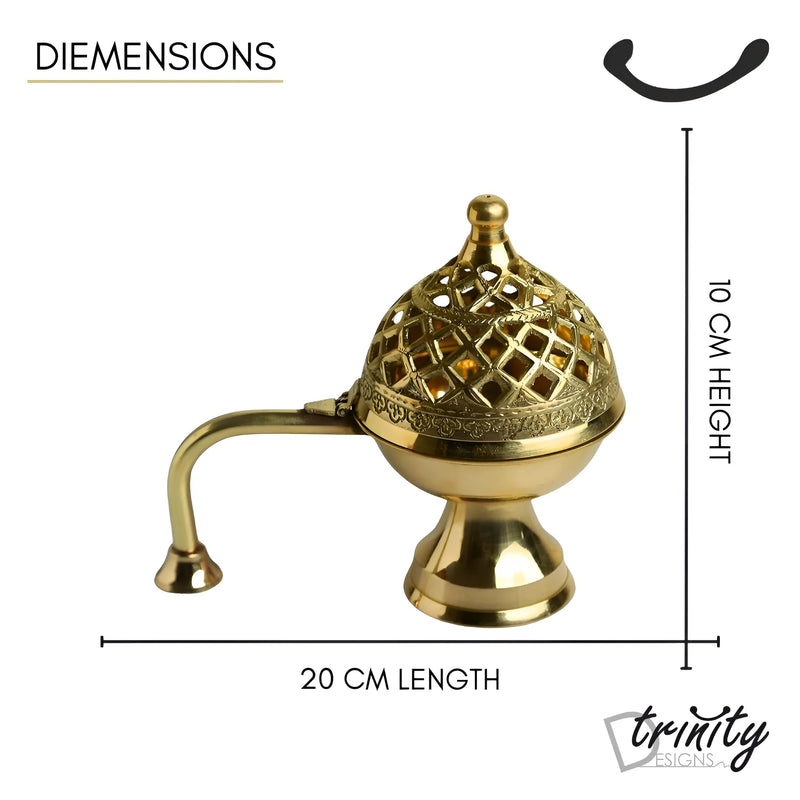 Trinity Designs Brass Dhoop Dani for Puja | Traditional Insence Holder | Lightweight Dhup Dani dhuni Burner with Handle | Oud & Bakhoor Holder | Multi-Purpose Loban & Sambrani Stand 160 Grams