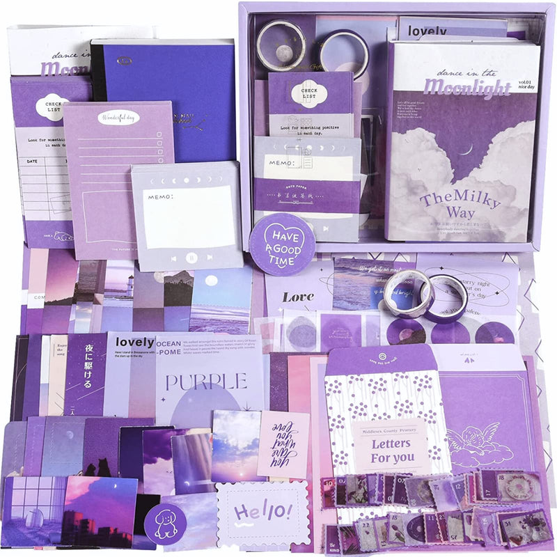 The AutoStory Aesthetic Junk Journal Kit: A6 Notebook, Stickers, DIY Craft Set for Teens, Boys, Girls. Creative Supplies for Daily Journaling, Scrapbooking (Letter from The Moon, Purple), Paper