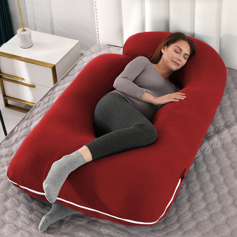 Linenovation Pregnancy Pillow, Maternity Body Pillow For Sleeping With Body Pillow Cover, J Shaped Pregnancy Pillow For Pregnant Women-Red(Microfiber, Pack Of 1)