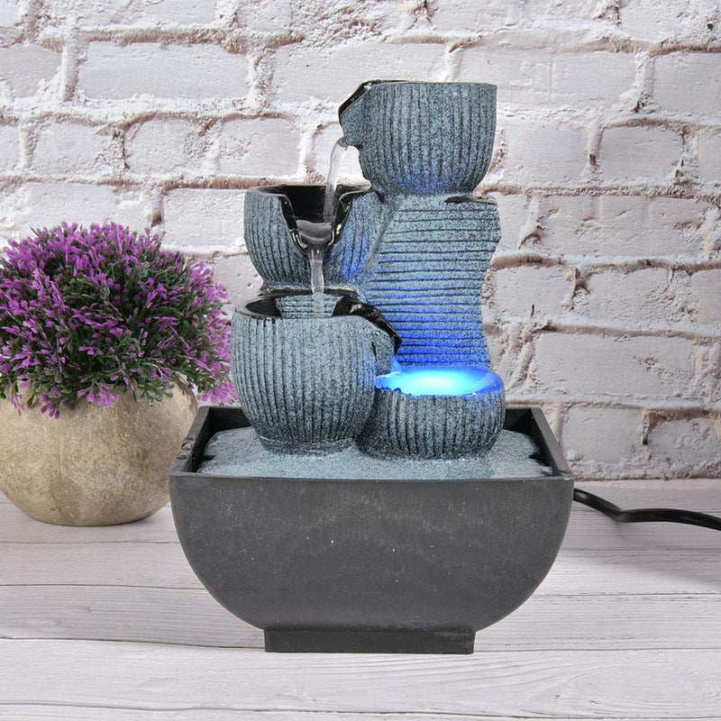 Tabletop Fountain, Quiet Water Fountain with LED Lights, Unique Shape Relaxation Desktop Fountain, Zen Meditation Indoor Waterfall Feature for Home Office Living Room Bedroom(EU Plug)