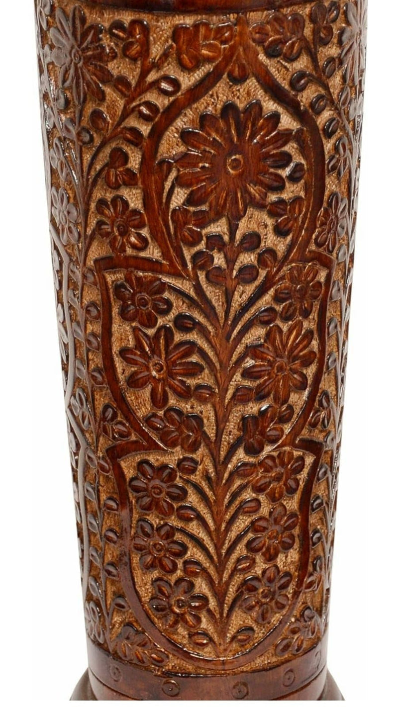 Blessing Handicrafts Antique Kashmiri Carving Flower Vase/Pot,Wood Carving Flower vase Round Shape Home Decorative Wooden Vase (20" inch) Wooden Nakkashi Pot Natural Brown Floor Decorative Item