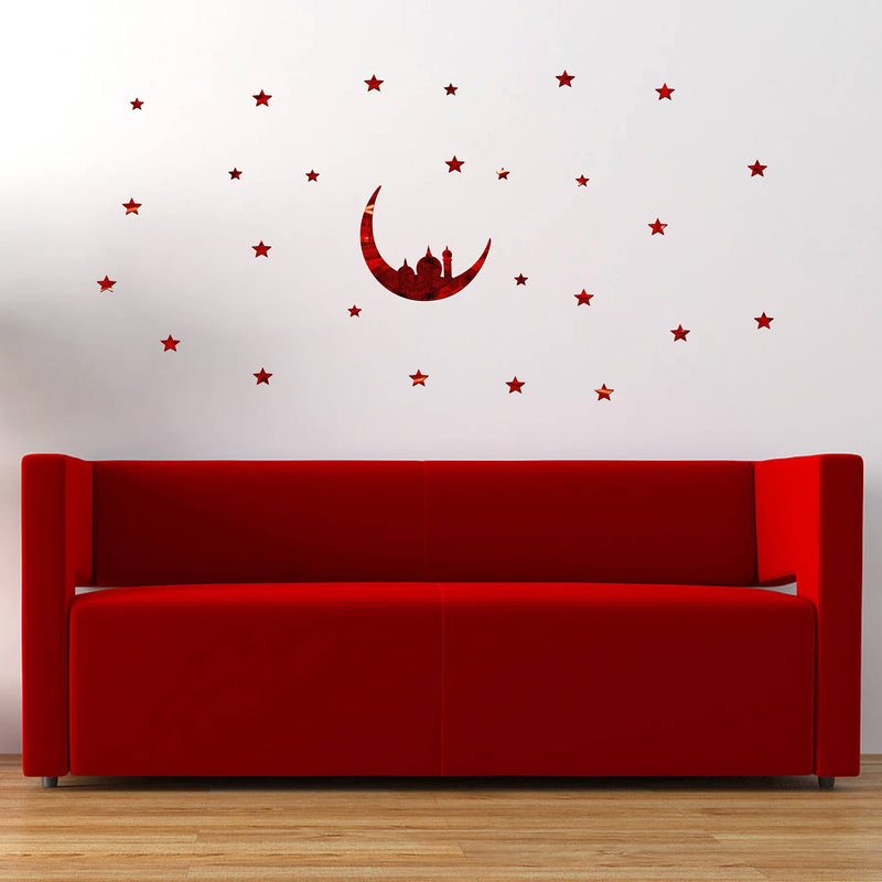 Sticker Hub Acrylic Islamic 3D mirror wall sticker (Red)