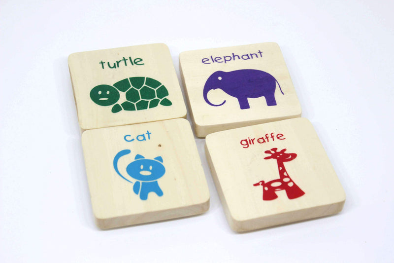 IVEI Wooden Educational Magnets for Kids – Bright Coloured Animal Magnet - Square Shape with Turtle, Elephant, Cat, Giraffe Design – Fridge Magnet – Innovative Magnets - Budget Gifts (Set of 4)