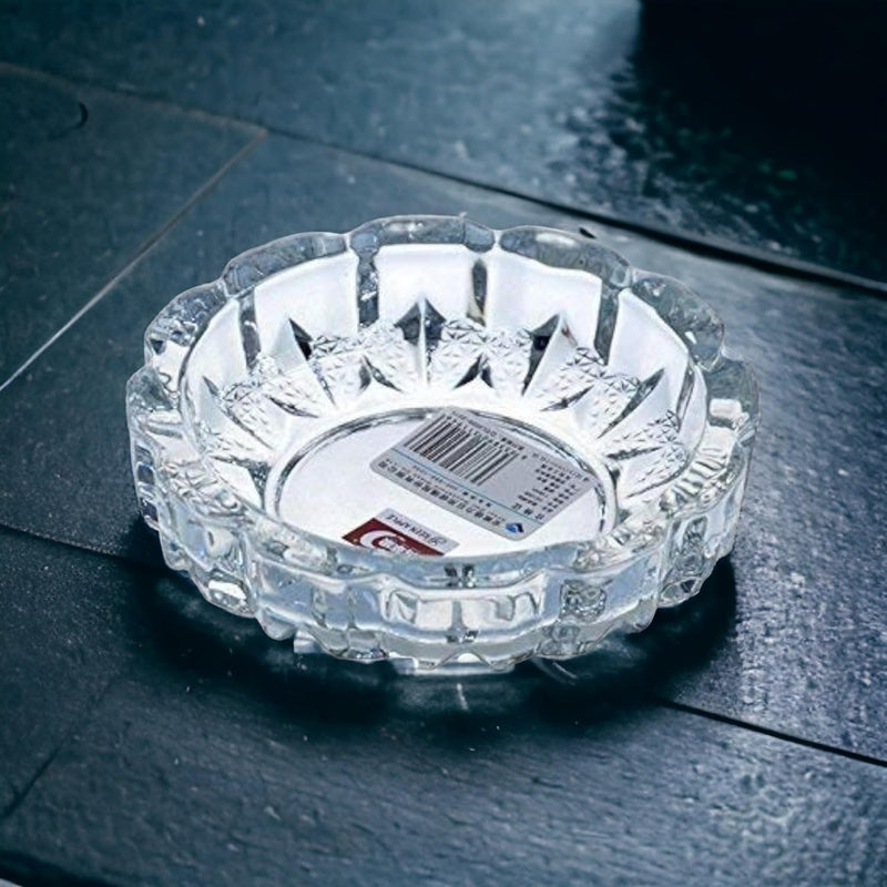 HappinessHills Classic Diamond Cut Crystal Round Ashtray, 1 pcs | 12.7 x 12.7 x 3.8 cm