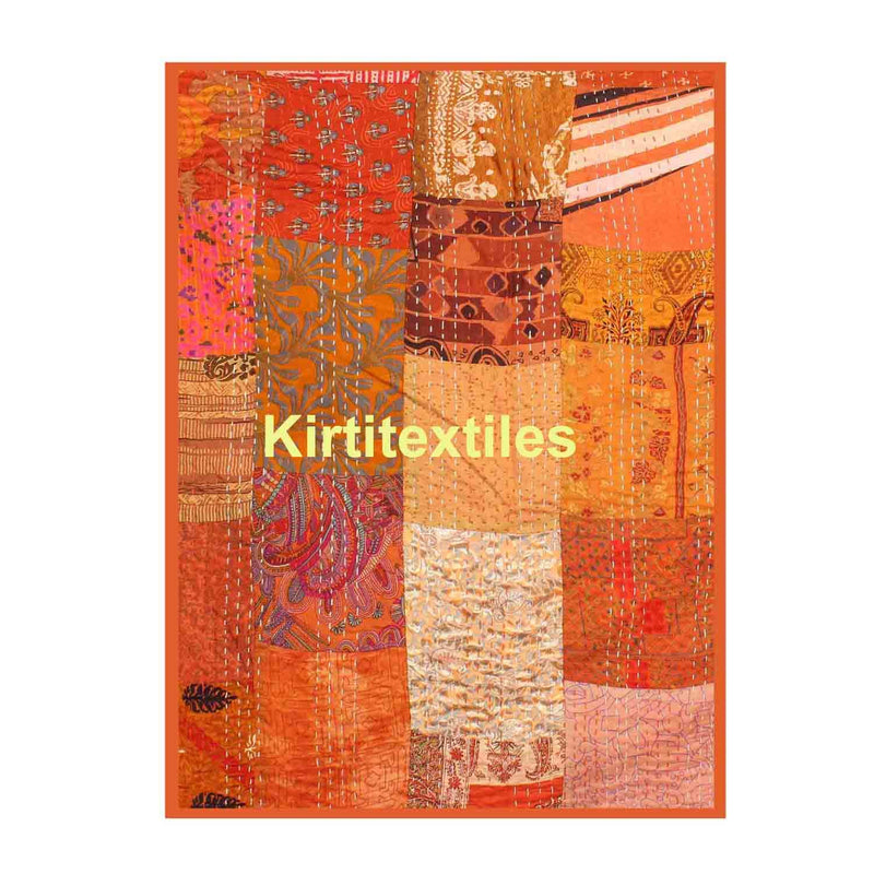 Kirti Textile and Handicraft Silk Hand Made Design Kantha Quilt Blanket, Bed Cover, Bedspread (Size 90” X 108”) - Multicolour