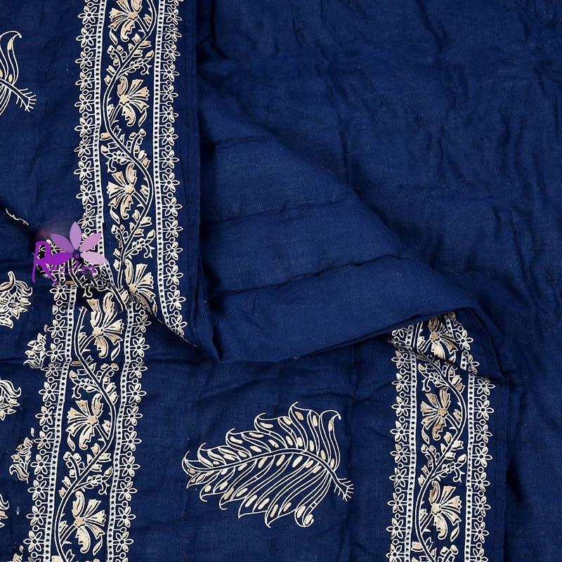 Rexxica Pure Cotton Jaipuri Razai Traditional Sanganeri Print Light Weight razai Duvets & Comforters Quilt/Blanket -(Single, Blue)