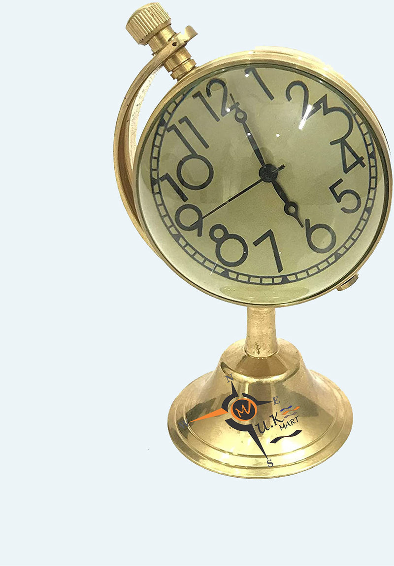 M.A & SONS Antique Stand Solid Brass Table Clock Antique Finish for Study Table, Office, Bedroom, Living Room, Home Decor, Wedding Gift