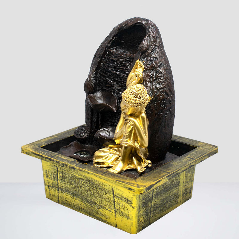 SPLICE Resin Buddha Water Fountain with LED Lights -Decorative Showpiece for Home and Office