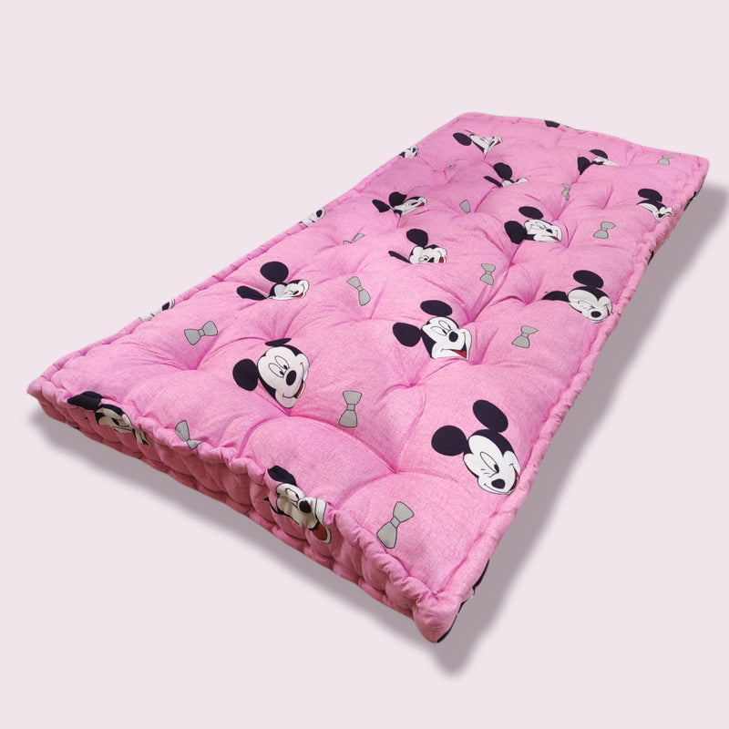 ATOOTFUSION Soft 5-Inch Thick Cotton Quilt Box Mattress | Gadda Medium Firm, Disney Mickey Mouse Pink Printed Box Mattress (Small Single (72X30X5 Inches))