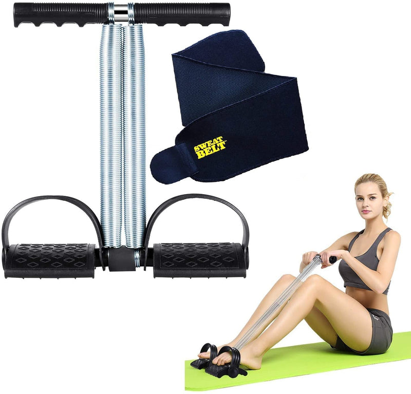 Sidhmart Tummy Trimmer and Sweat Belt Combo Gym Accessories Ab Exercise Equipment Fat Buster Weight Loss Fitness Home Gym Workout Equipment Black