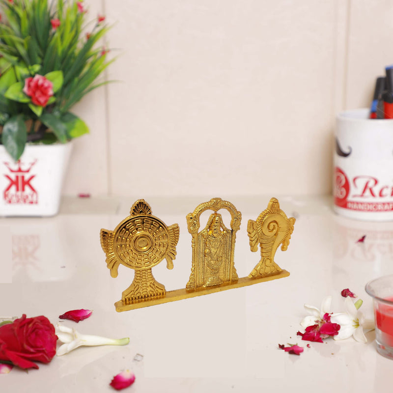 KridayKraft Tirupati Balaji Symbol Stand Shankh Chakra with Balaji Statue Gold Plating Antique Decorative for Car Dashboard Home & Office Table Showpiece Figurines,Religious Gift Idol...