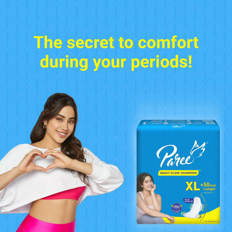 Paree Dry Feel Sanitary Pads For Women |XL-40 Pads|Heavy Flow Champion|Double Feathers for Extra Coverage|Quick Absorption