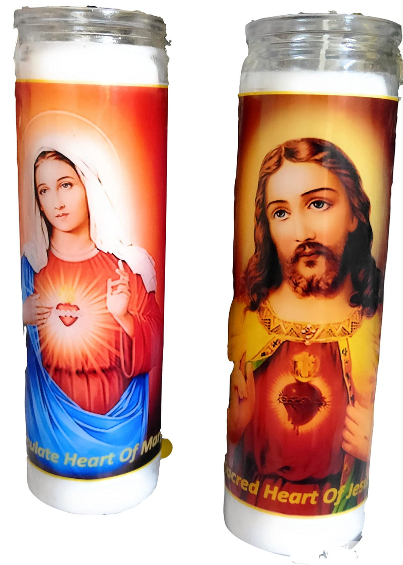 Catholic Prayer Candles - Set of 2 Religious Candles - Real Wax (White Poured, Unscented) Candles - Extra Long Burn Time Tall Church Candles for Religious, Memorial, Vigil and Emergency Use