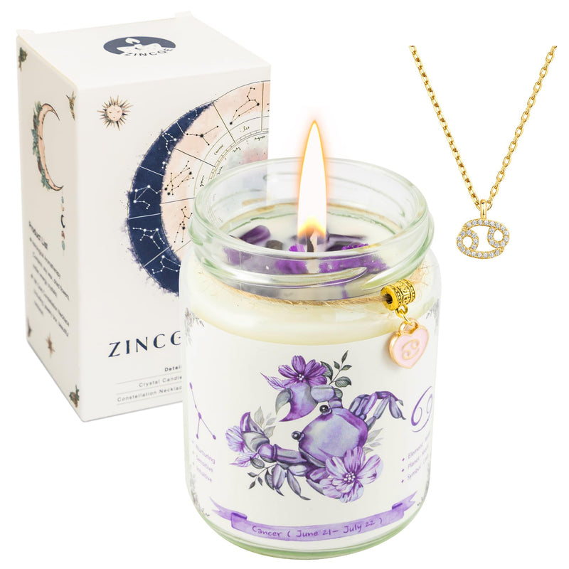 ZINCGE Zodiac Constellation Candle and Zodiac Necklace Birthday Gift Set (Cancer)