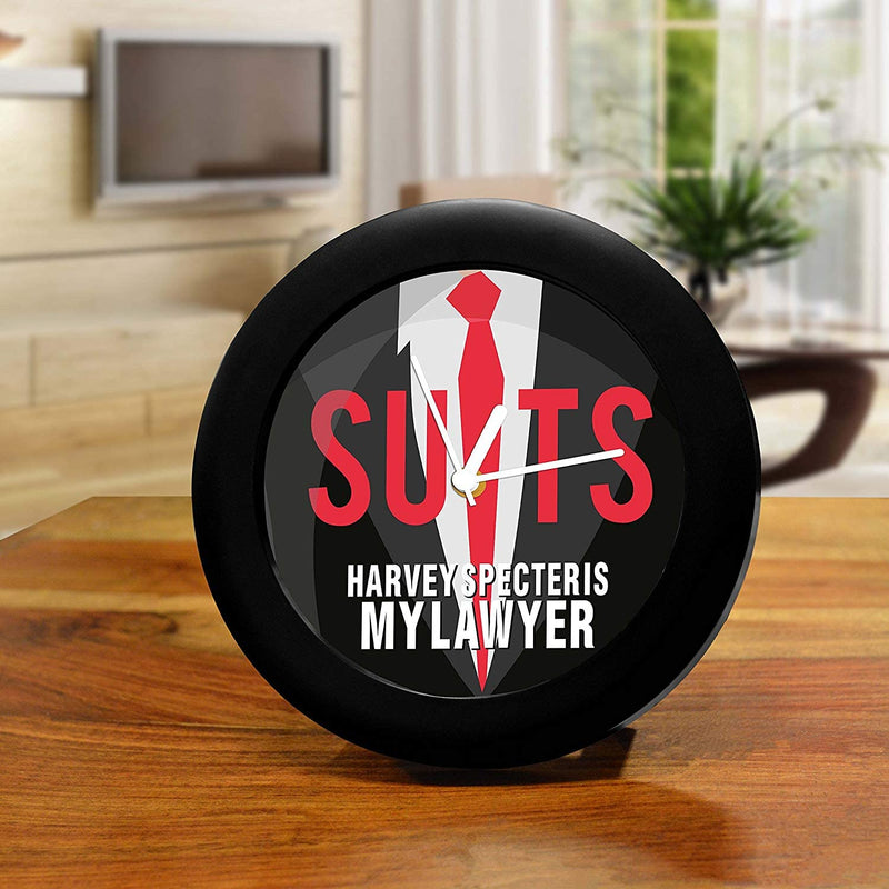 Epic Stuff - Suits- Harvey Specter is My Lawyer Design Plastic Round Table Clock (Without Numbering) - Best Gifts for Suits Fans/Suits Fandom/Best Accessories for Home and Office Decor