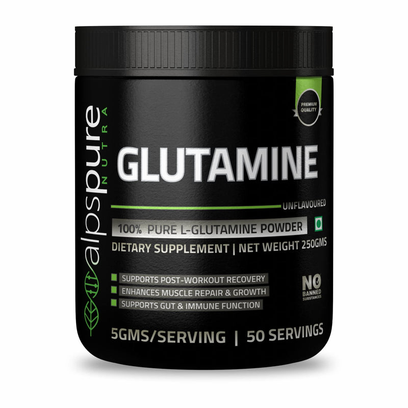 Alpspure Nutra 100% Pure Glutamine Powder (250 G) Unflavoured | Post Workout Supplement for Muscle Growth & Recovery | Sports & Fitness Nutrition for Men & Women | L-Glutamine | Amino acid