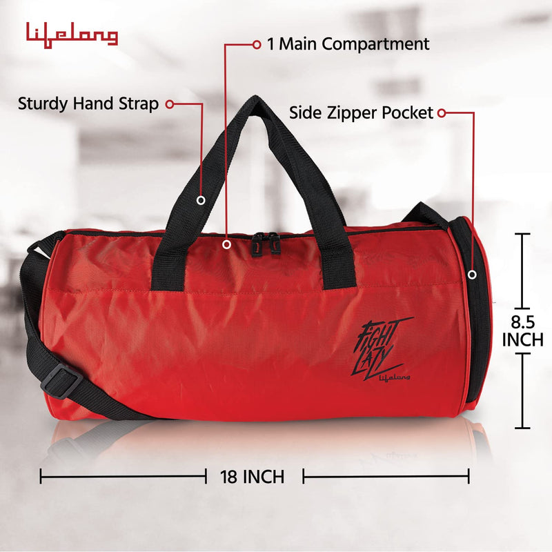 Lifelong LLGB01 Gym Bag|Unisex Gym Bags|Adjustable Shoulder Bag for Men|Duffle Gym Bags for Men|Carry Gym Accessories|Fitness Bag|Sports &Travel Bag|Gym kit Bag (Red, 6 Months Warranty)