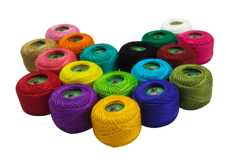 Cotton Thread Soft and Shine ball for Embroidery, Crochet Knitting, Weaving and Craft Making 14 Gram,1 Ball 40 To 45 Mtr ,6 strand Pack of 18 Color 18 Pcs.