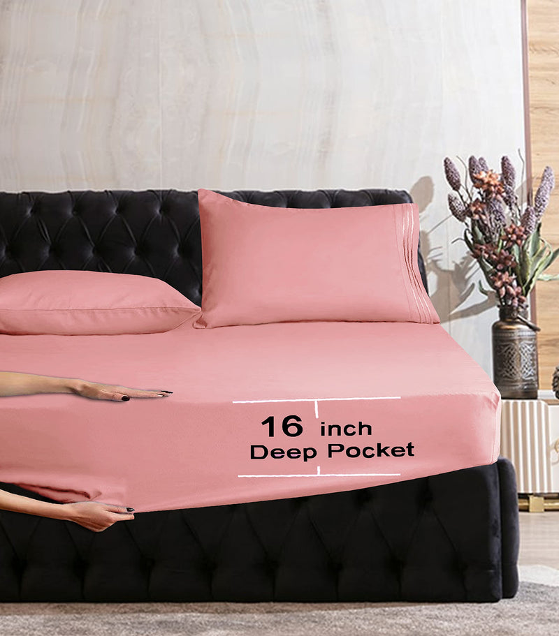 Mocassi King Sheet Set - Luxury Hotel 1800 Premier Bedding Sheets & Pillowcases - Ultra Soft Breathable & Cooling Bed Sheets - Deep Pocket - Wrinkle Resistant - 6 Piece Set - King, Dusty Rose