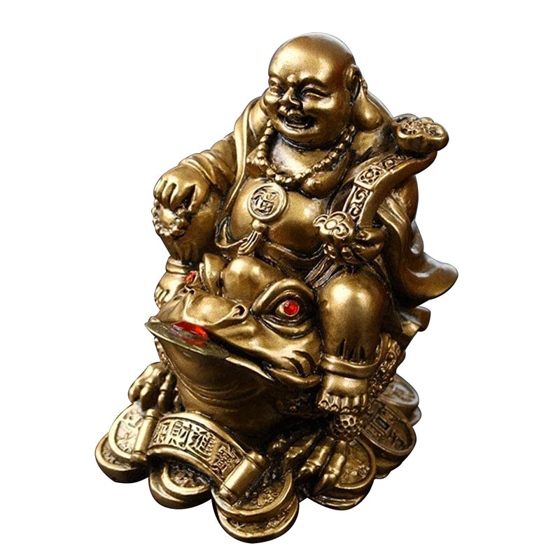 YODOOLTLY Feng Shui Laughing Buddha, Wealth Laughing Buddha Sit on Money Frog Statue Lucky Toad Car Ornaments Home Office Decoration (Bronze)