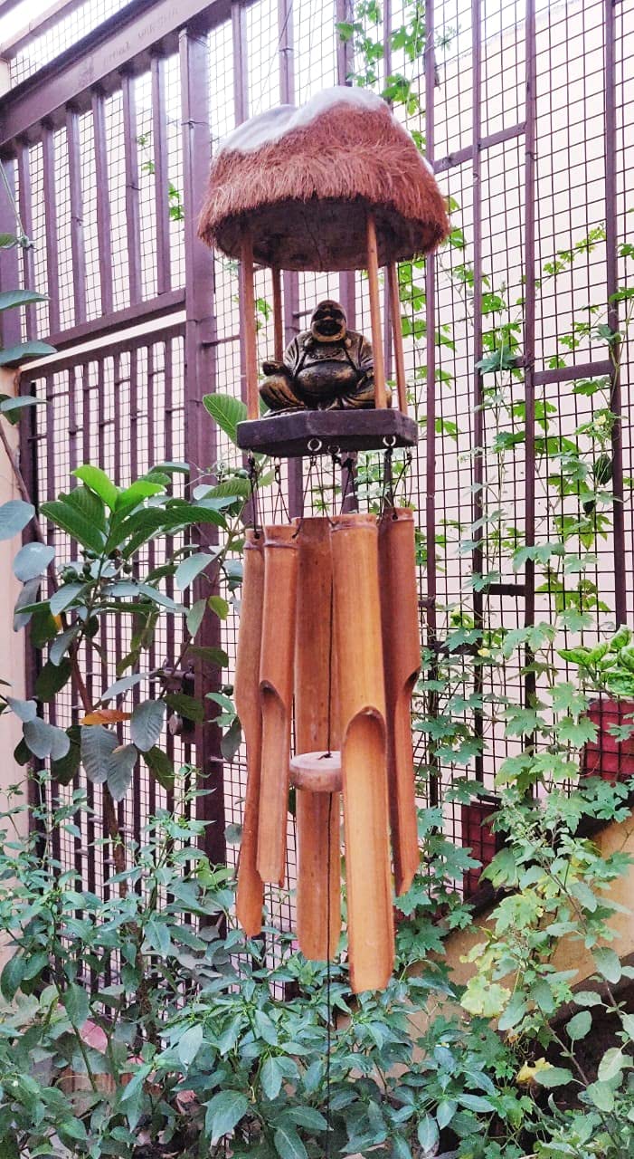 Bellissimo Decors Imported Sitting Lord Buddha Polished Bamboo Wind Chime. (Made in Indonesia)