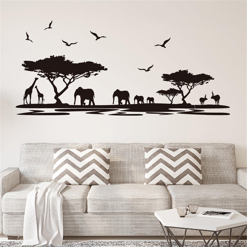 Wall African Safari Thirsty Animal Near River Scenic Decor for Living Room