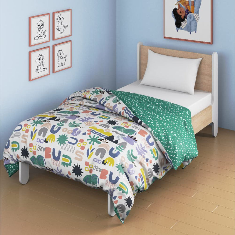 Smartsters Single Bed Reversible Dohar/AC Blanket for Kids | 100% Bamboo Cotton | 110 GSM Cotton Flannel Layer | Oodles of Doodles | 60 x 80 inches | White and Green