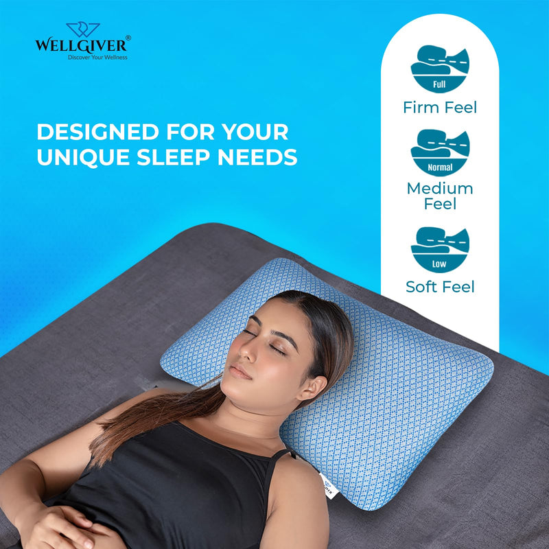 WELLGIVER Premium Pillow for Sleeping - Shredded Memory Foam Fill Washable Blue Jacquard Cover for Side, Back, Stomach Sleepers | Size 27 x 17 | Blue