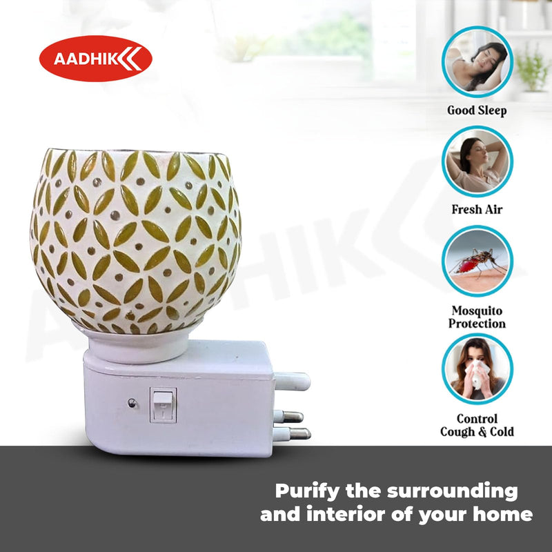 AADHIK Multipurpose Kapoor Dani Night Lamp Aroma Burner Electric Incence Burner, Aroma Kapoor Dani, Electric Kapur Burner, Electric Dhoop Dani for Home,Office (Yellow) Ceramic