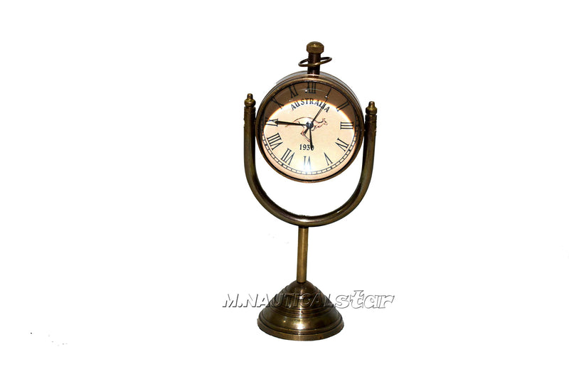 Brass Antique Unique Table Clock Vintage Look Desk Top Bass Clock Shelf Clock