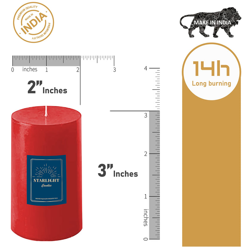 Starlight Candles® Paraffin Wax Pillar Candle | 5.0x7.5 cm | Hand Poured | Dripless | Unscented | Diwali Candle | 2x3 Inches (Pack of 4, Red)