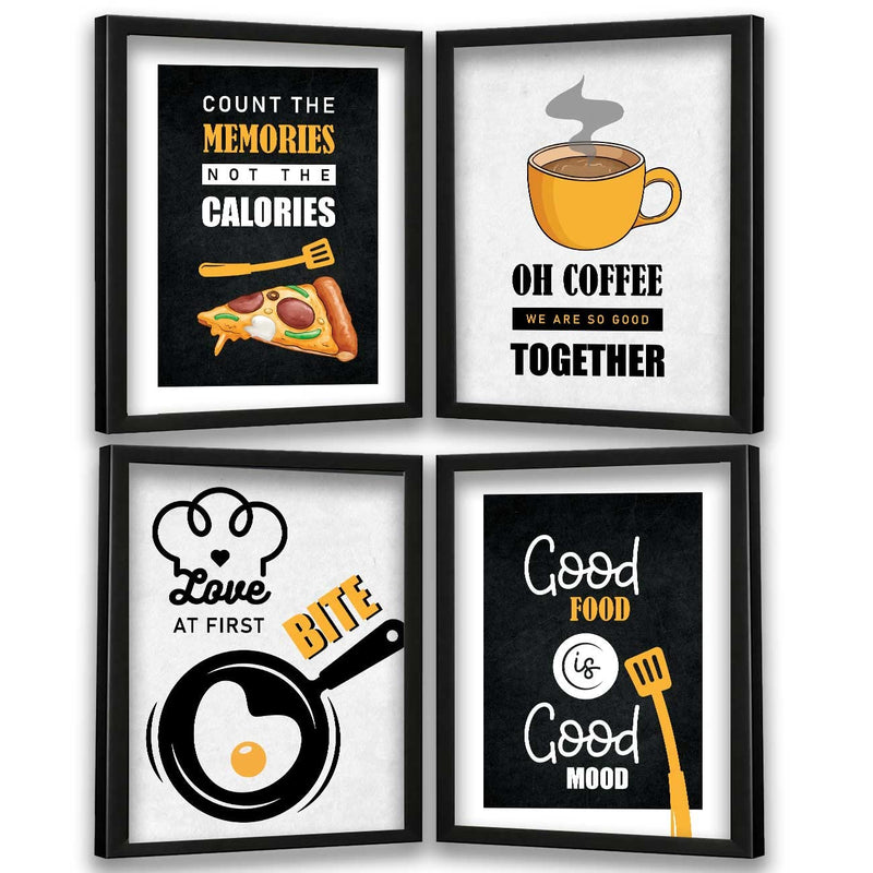 VASL™ Studio Restaurant Theme Painting - Food Framed Wall Posters for Cafe Food Court - Wall Posters for Hotel & Kitchen Wall/Food Quotes Wall Frames for Cafeteria (11 inch x 14 inch) set of 4