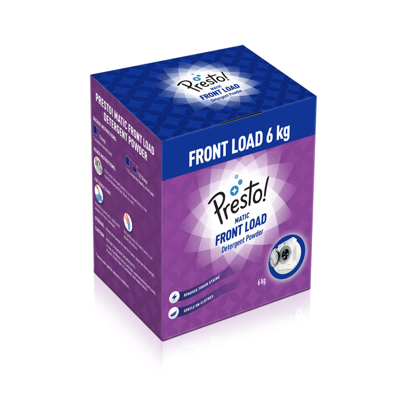 Amazon Brand - Presto! Matic Front Load Detergent Powder - 6 kg ||1kg X 6 packs | Tough on Stains | Safe and Gentle on Fabrics | Refreshing Floral Fragrance |Bleach-free and Phosphate-free